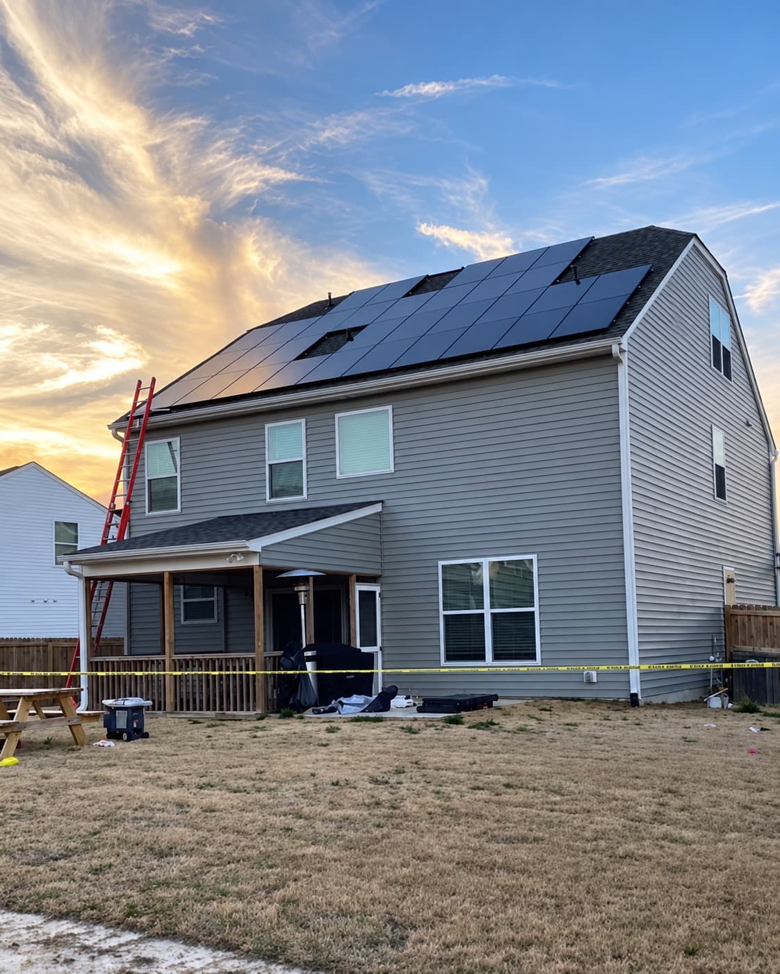 Residential solar project viewed from the back yard